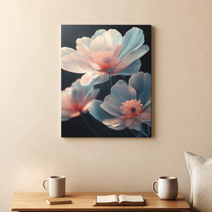 Leinwandbild Pastellblüten auf dunklem Grund