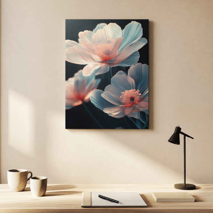 Leinwandbild Pastellblüten auf dunklem Grund