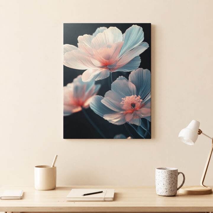 Leinwandbild Pastellblüten auf dunklem Grund