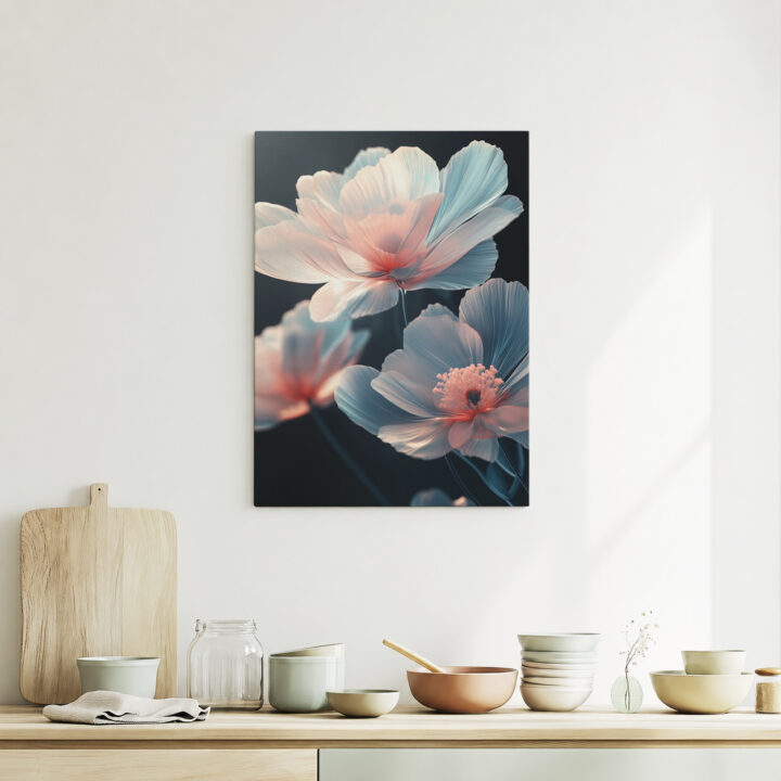 Leinwandbild Pastellblüten auf dunklem Grund