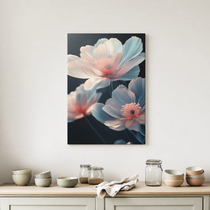 Leinwandbild Pastellblüten auf dunklem Grund