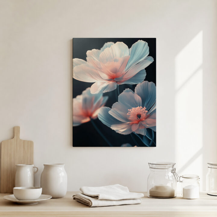 Leinwandbild Pastellblüten auf dunklem Grund