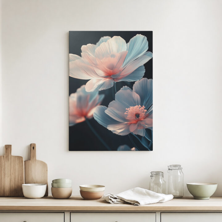 Leinwandbild Pastellblüten auf dunklem Grund