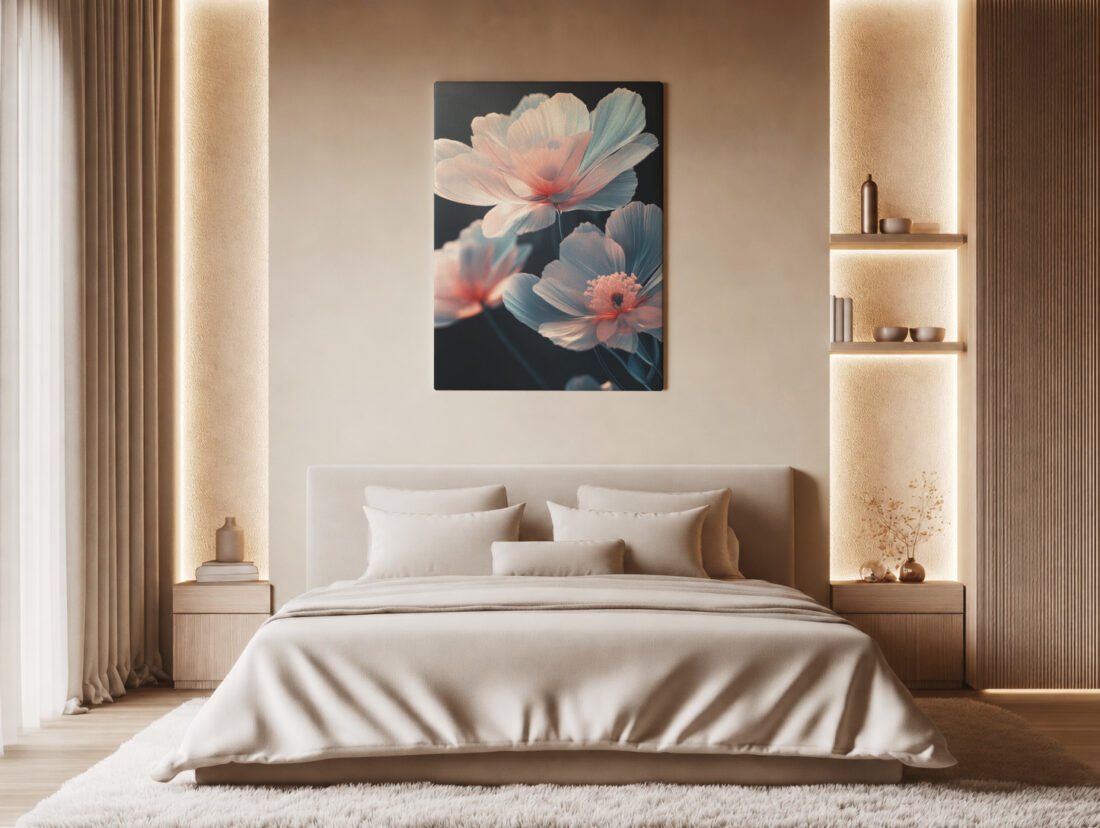 Leinwandbild Pastellblüten auf dunklem Grund