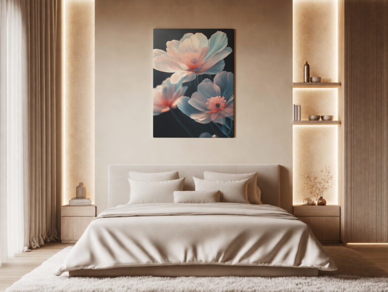 Leinwandbild Pastellblüten auf dunklem Grund