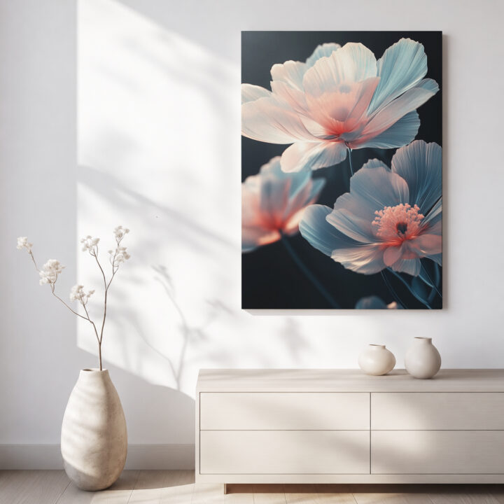Leinwandbild Pastellblüten auf dunklem Grund