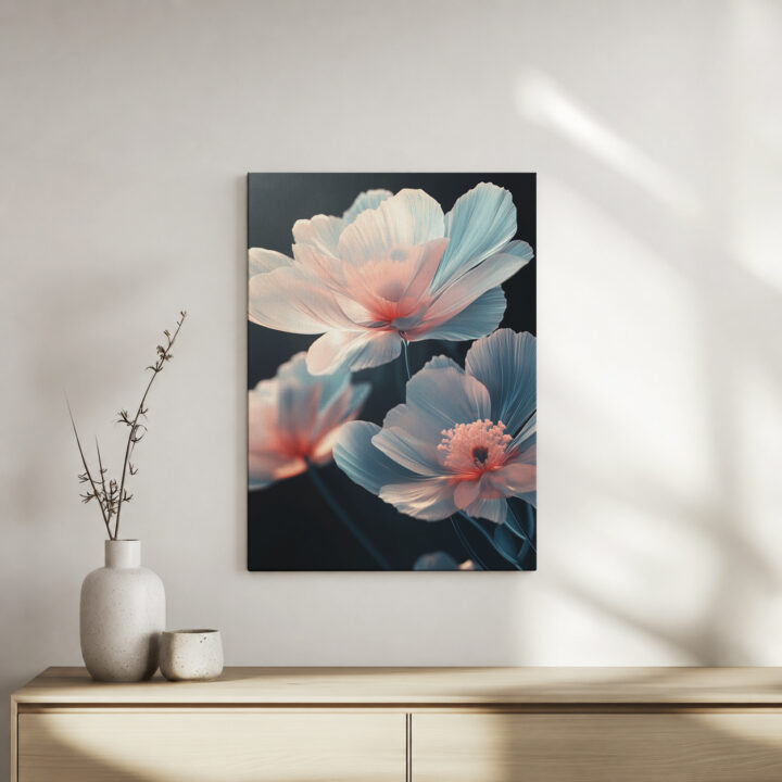 Leinwandbild Pastellblüten auf dunklem Grund