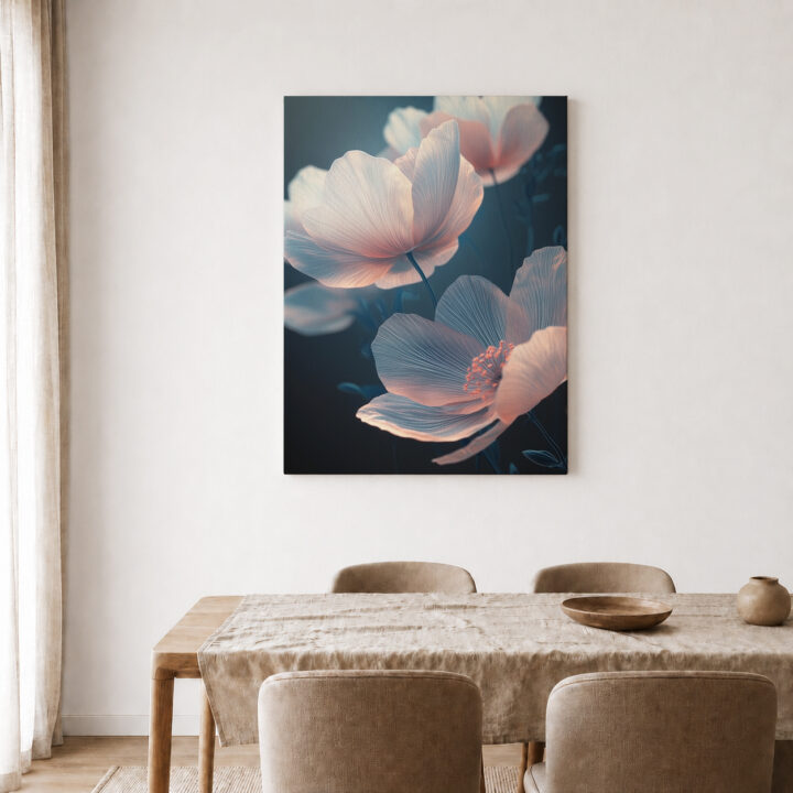 Leinwandbild Helle Blüten auf Nachtblau