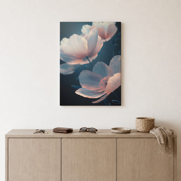 Leinwandbild Helle Blüten auf Nachtblau