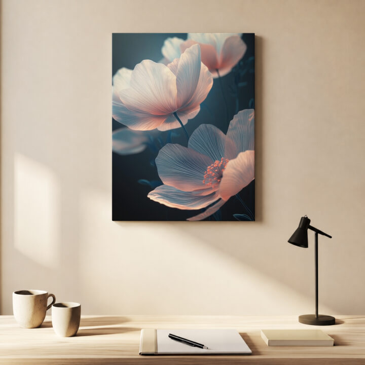 Leinwandbild Helle Blüten auf Nachtblau