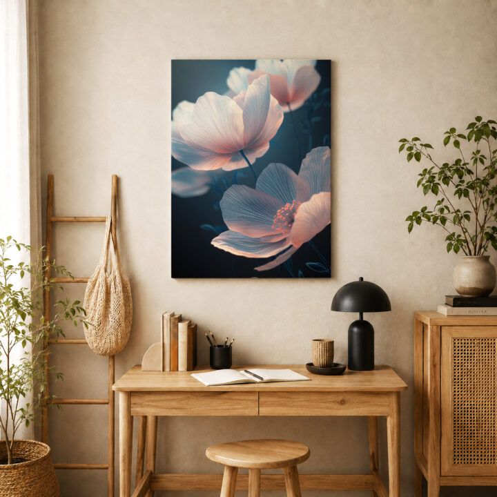 Leinwandbild Helle Blüten auf Nachtblau