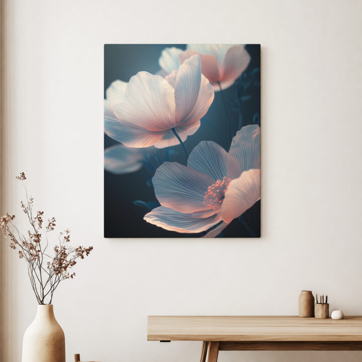 Leinwandbild Helle Blüten auf Nachtblau