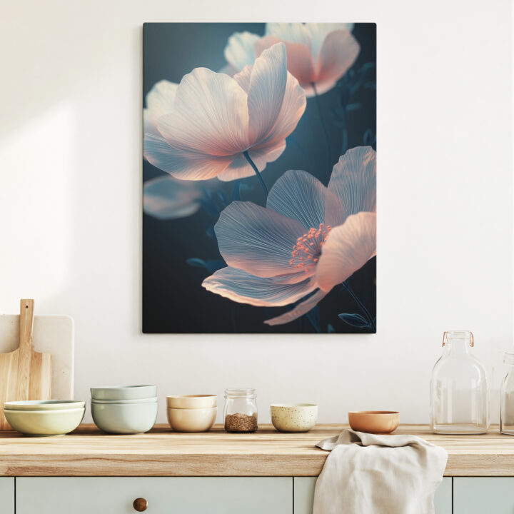 Leinwandbild Helle Blüten auf Nachtblau