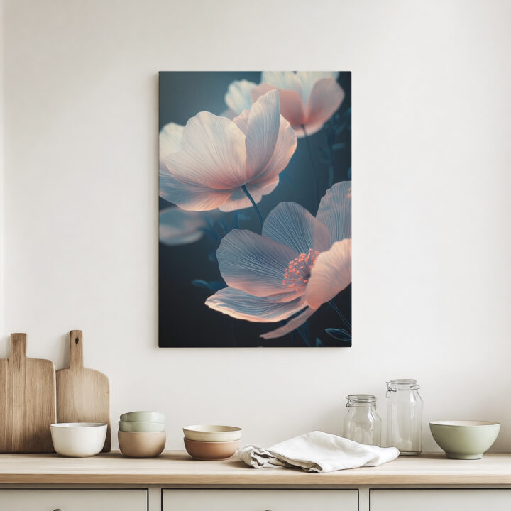 Leinwandbild Helle Blüten auf Nachtblau