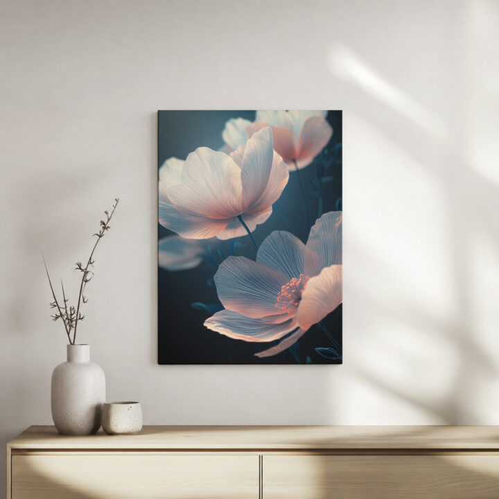 Leinwandbild Helle Blüten auf Nachtblau