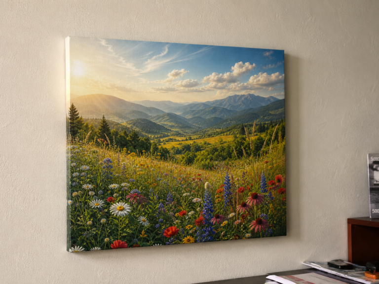 Kundenfoto: Leinwandbild Gebirgstal mit Wildblumen