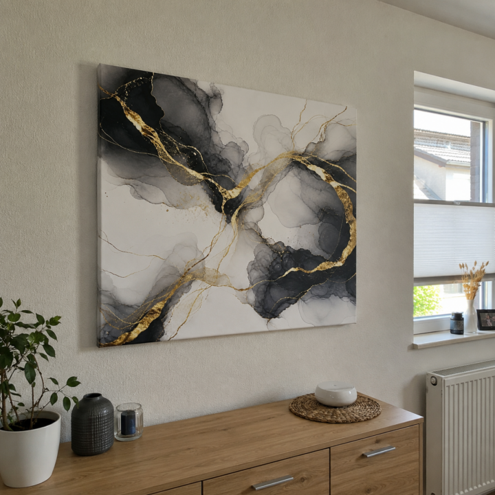 Kundenfoto: Leinwandbild Tintenwolken und Goldlinien