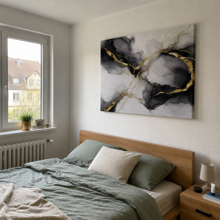 Kundenfoto: Leinwandbild Tintenwolken und Goldlinien