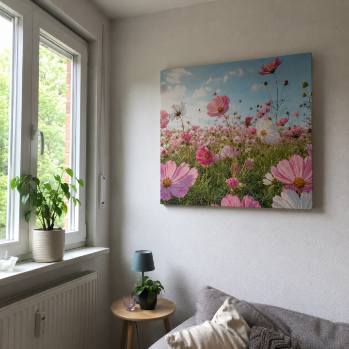 Kundenfoto: Leinwandbild Rosa Kosmeen im Sonnenlicht