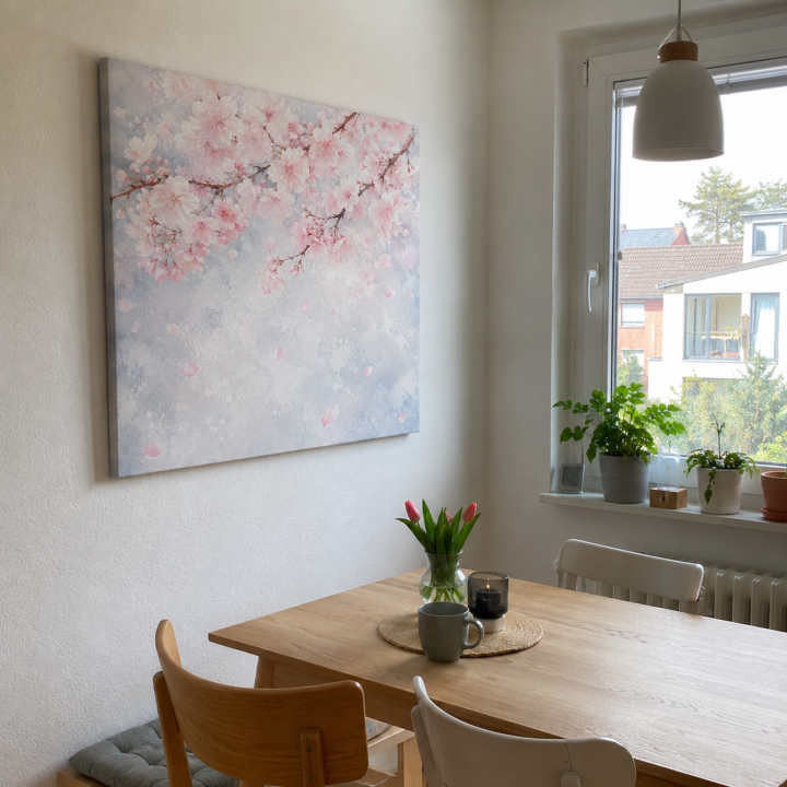 Kundenfoto: Leinwandbild Rosa Kirschblüten im Nebel