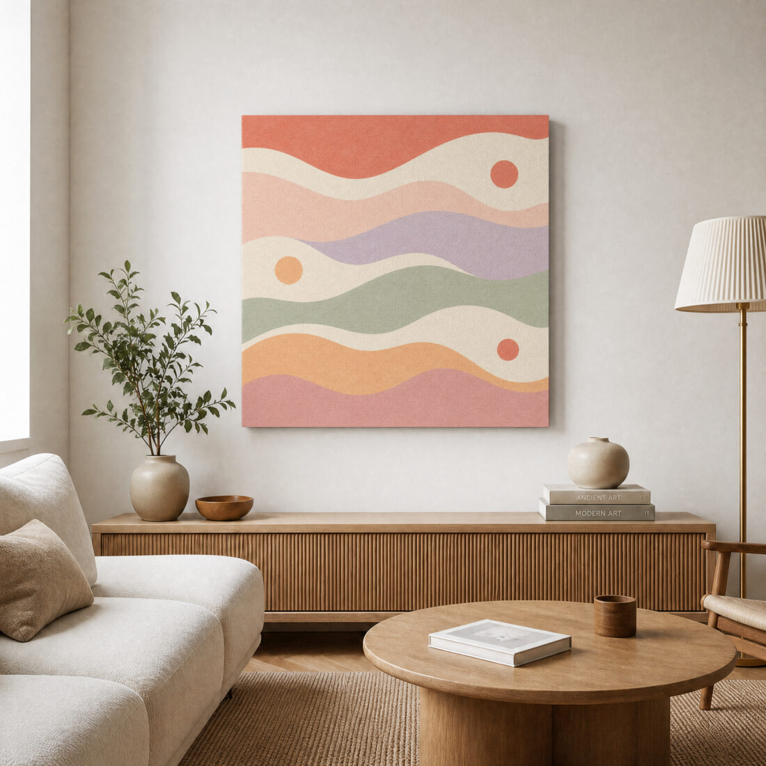 Leinwandbild Pastellwellen und kleine Kreise