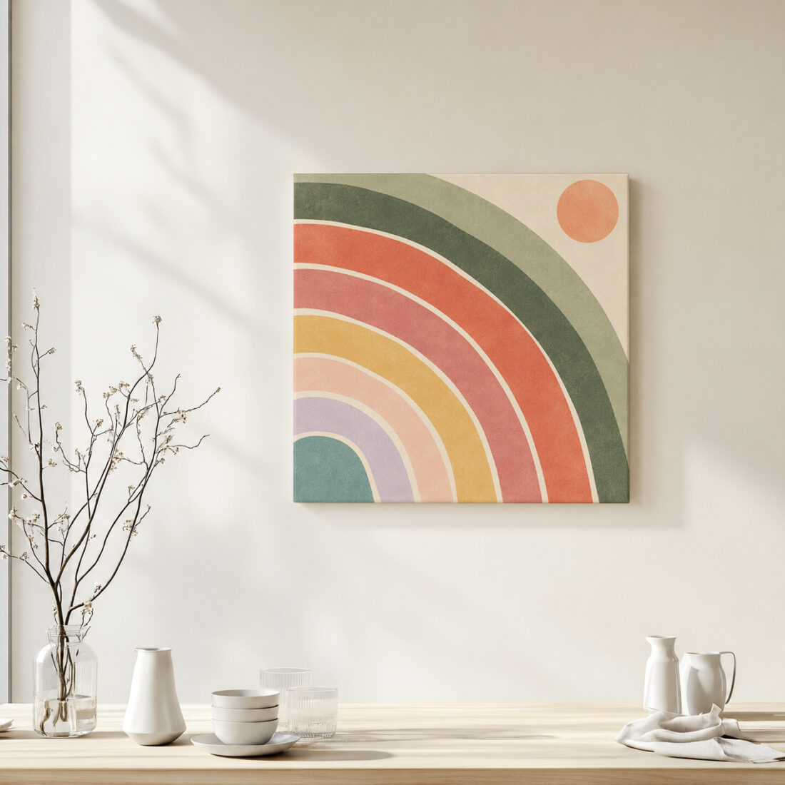 Leinwandbild Große Regenbogenbögen auf Creme