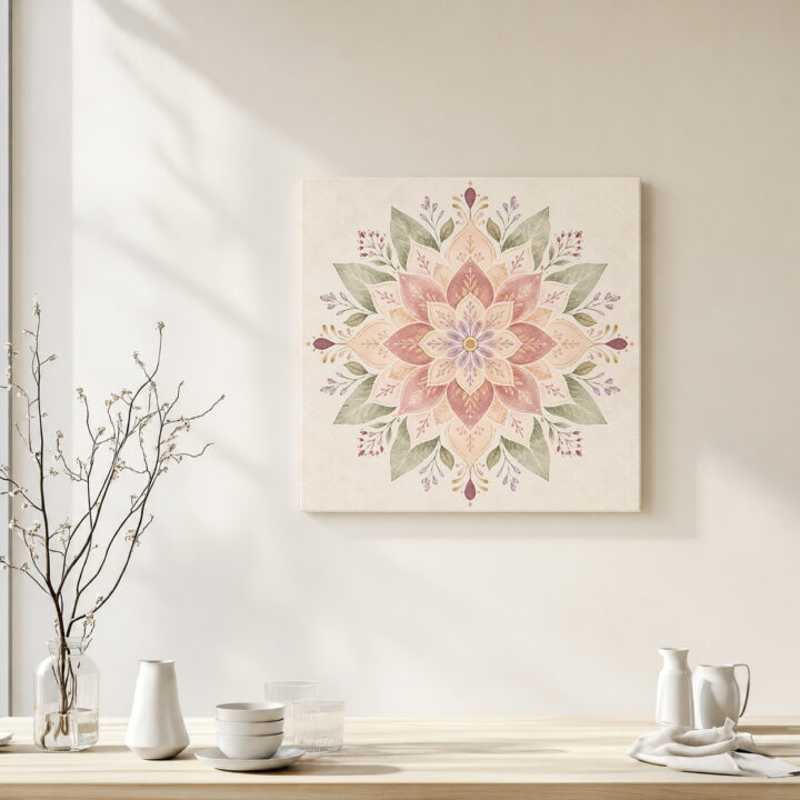 Leinwandbild Symmetrisches Pastell-Blumenmandala