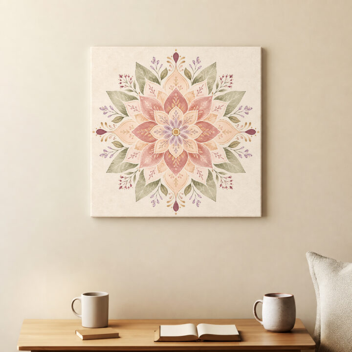 Leinwandbild Symmetrisches Pastell-Blumenmandala