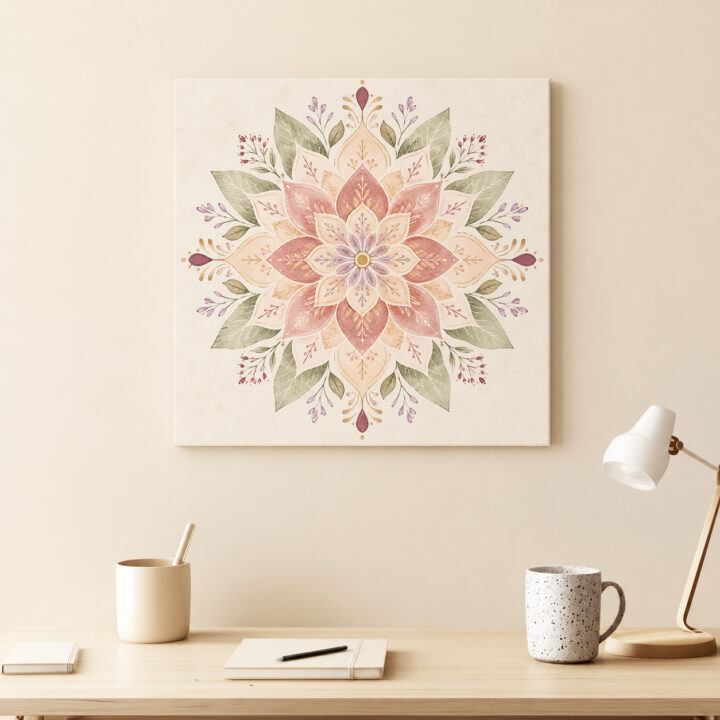 Leinwandbild Symmetrisches Pastell-Blumenmandala