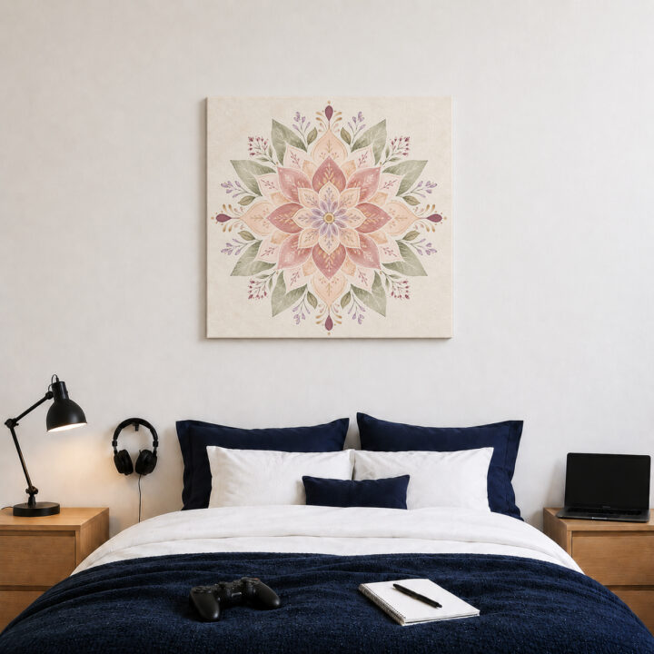 Leinwandbild Symmetrisches Pastell-Blumenmandala