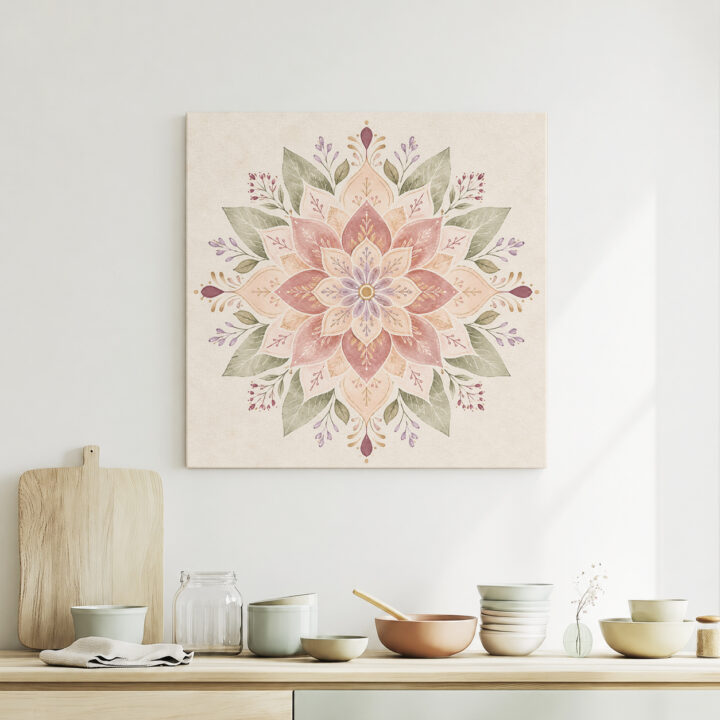 Leinwandbild Symmetrisches Pastell-Blumenmandala