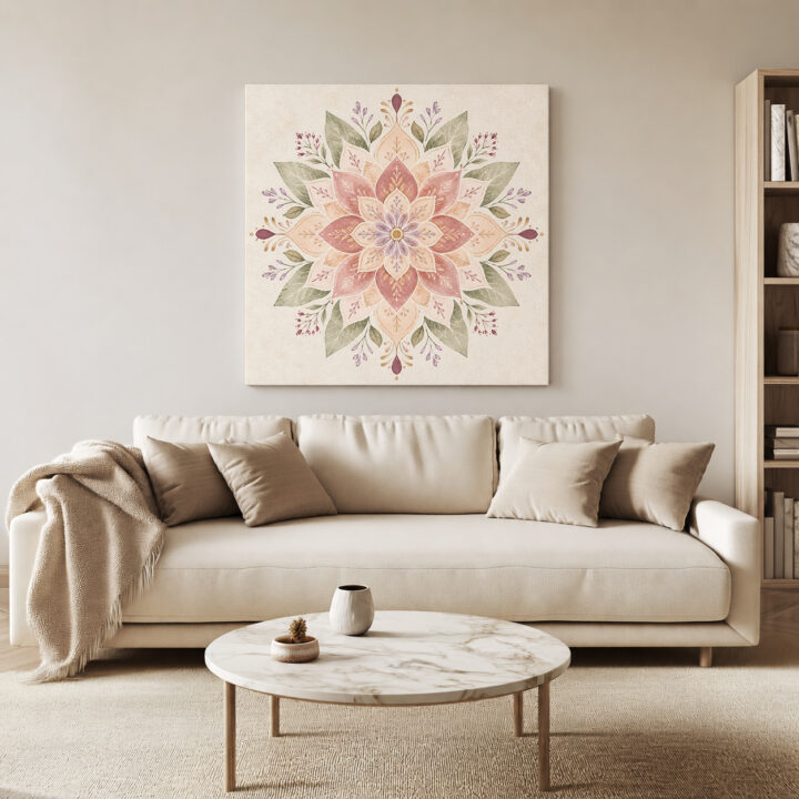 Leinwandbild Symmetrisches Pastell-Blumenmandala