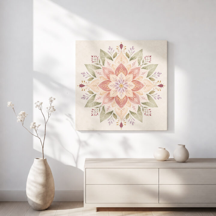Leinwandbild Symmetrisches Pastell-Blumenmandala