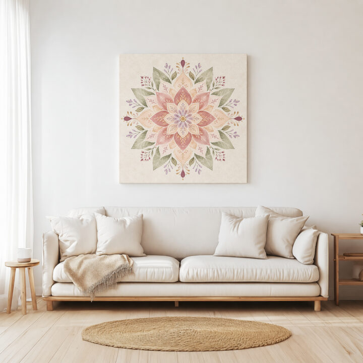 Leinwandbild Symmetrisches Pastell-Blumenmandala