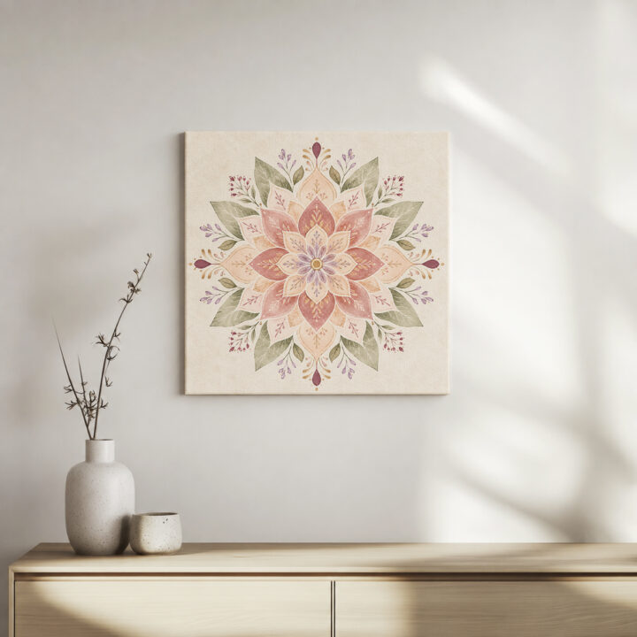 Leinwandbild Symmetrisches Pastell-Blumenmandala