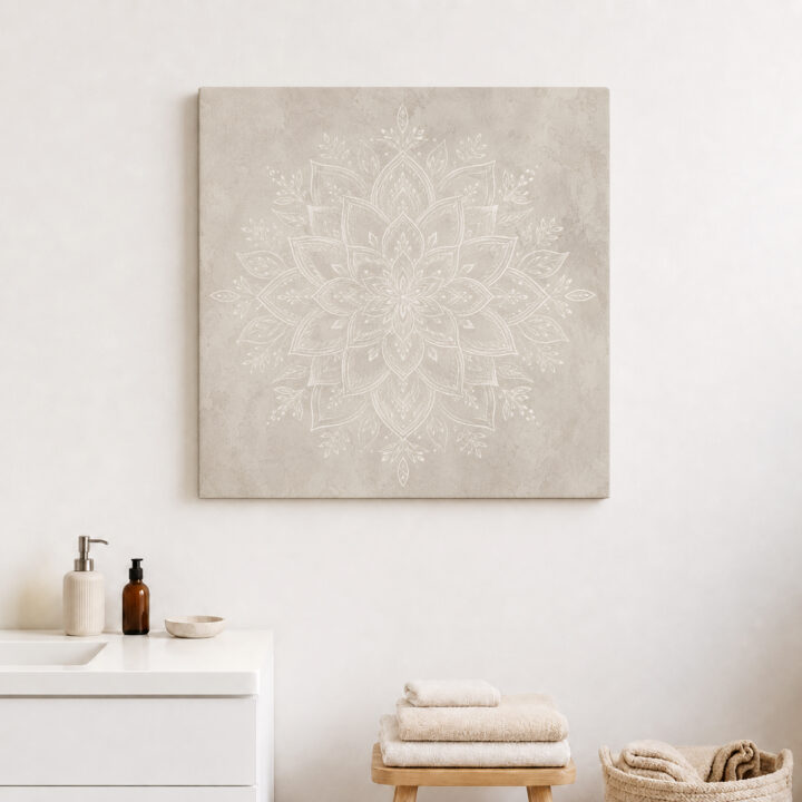Leinwandbild Weißes Mandala auf warmem Grau