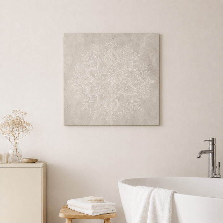 Leinwandbild Weißes Mandala auf warmem Grau