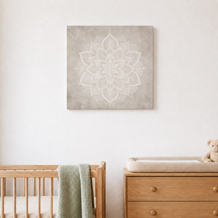 Leinwandbild Weißes Lotus-Mandala auf Greige