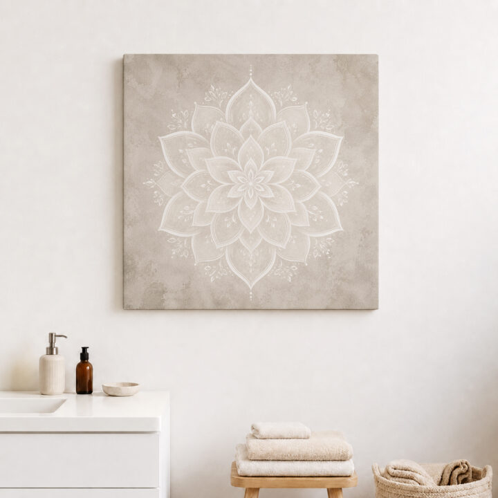 Leinwandbild Weißes Lotus-Mandala auf Greige