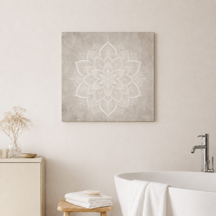 Canvas print White Lotus Mandala on Greige