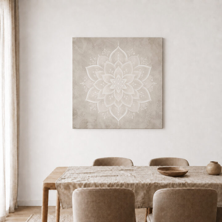 Leinwandbild Weißes Lotus-Mandala auf Greige
