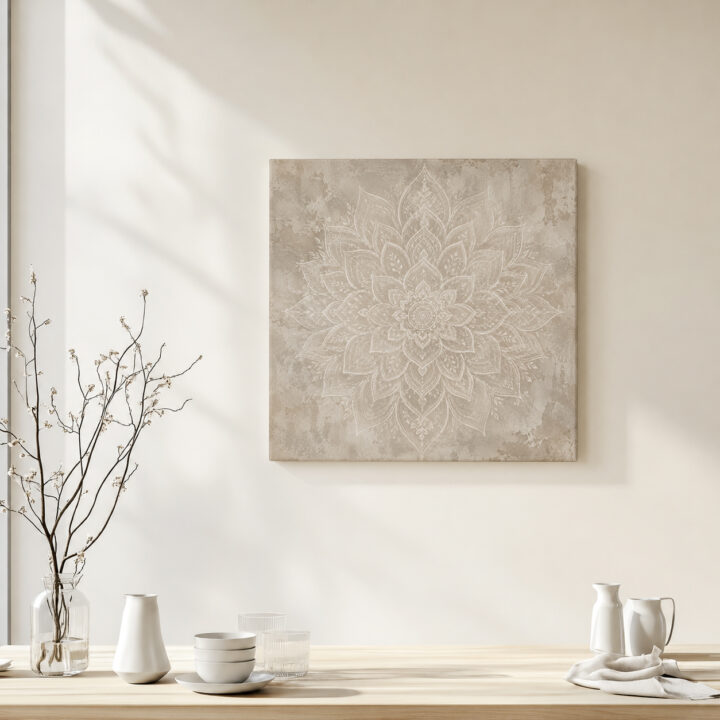 Leinwandbild Weißer Lotus auf Beige