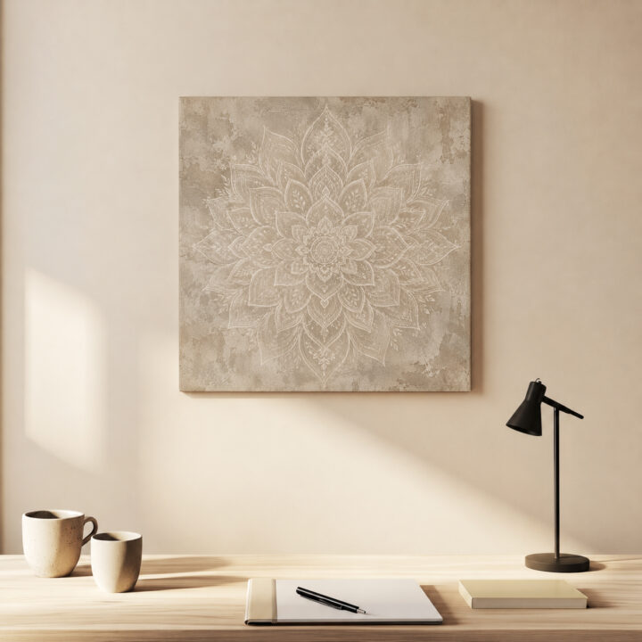 Leinwandbild Weißer Lotus auf Beige