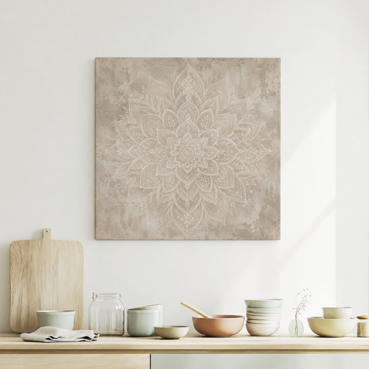 Leinwandbild Weißer Lotus auf Beige
