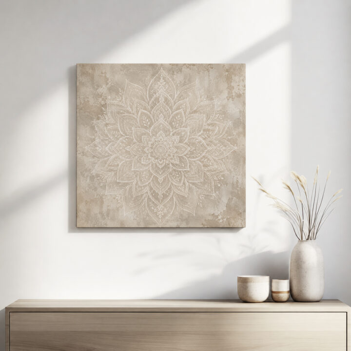Leinwandbild Weißer Lotus auf Beige