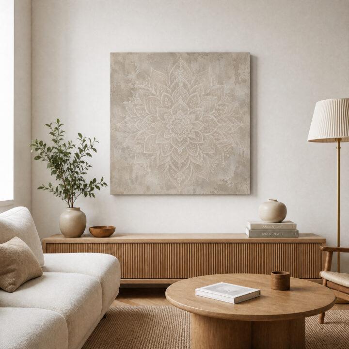 Leinwandbild Weißer Lotus auf Beige