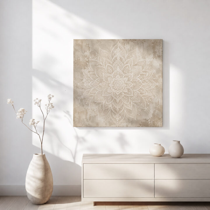 Leinwandbild Weißer Lotus auf Beige