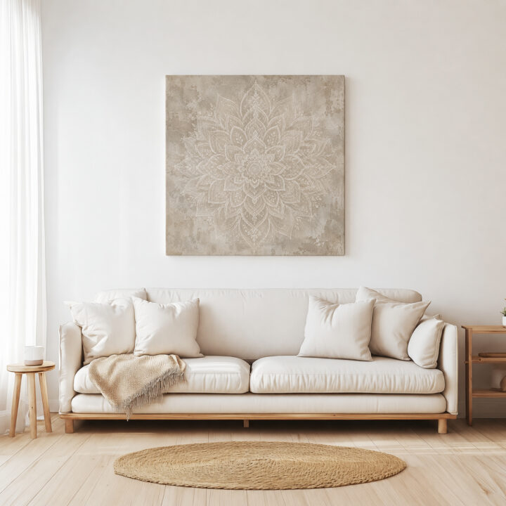 Leinwandbild Weißer Lotus auf Beige