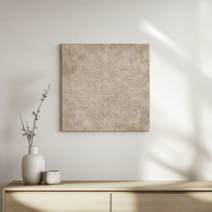 Leinwandbild Weißer Lotus auf Beige