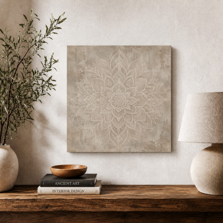 Leinwandbild Weißer Lotus auf Beige